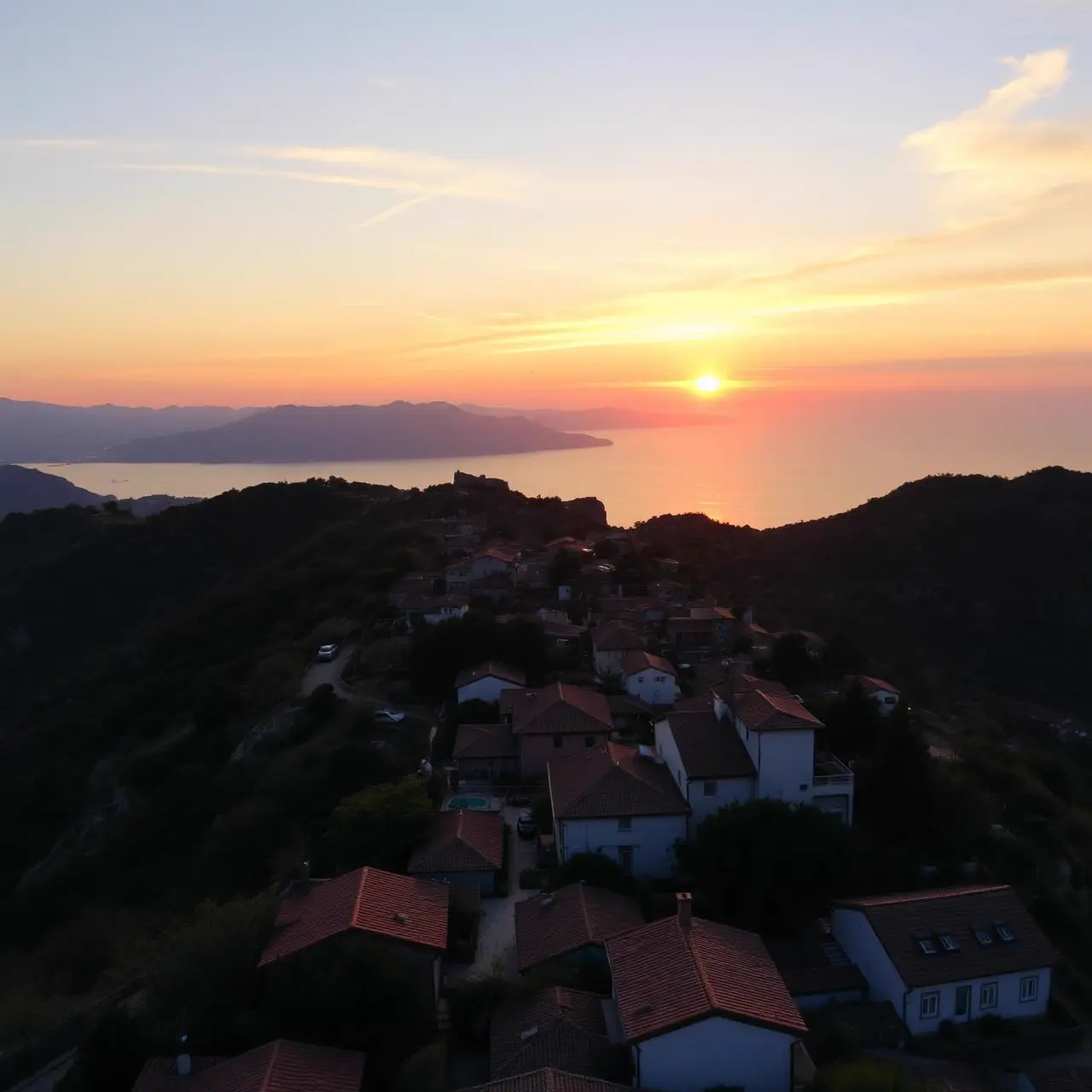 Hilltop village in Calabria at sunset